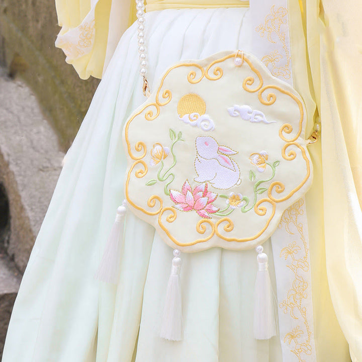 Buddha Stones Szczęście Haft Lotos Koi Ryba Królik Kwiat Hanfu Torba Crossbody Torba na Ramię