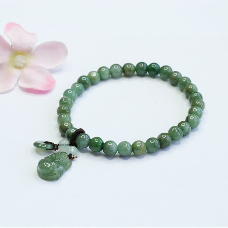 Buddha Stones Śmiejący się Budda Cyjan Jade Bransoletka lecznicza