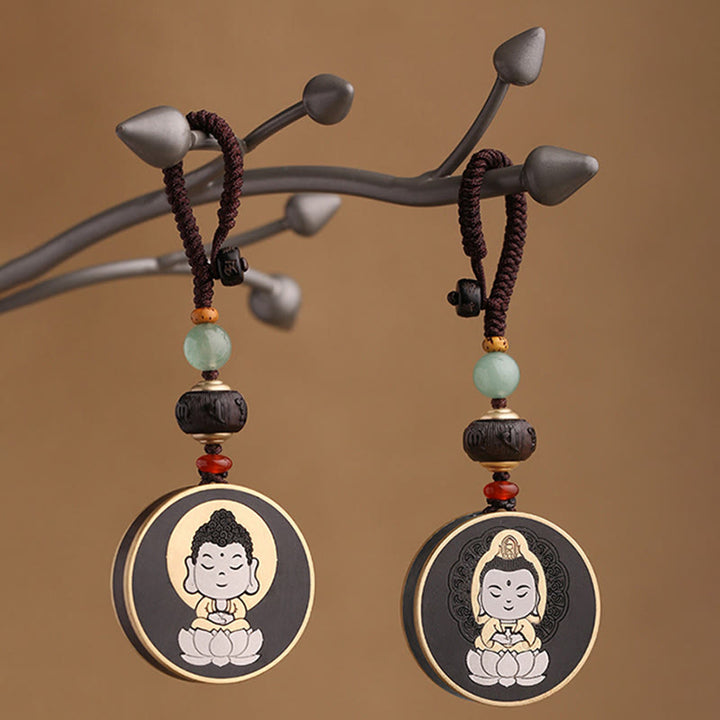 Buddha Stones Drewno hebanowe Palisander Budda Awalokiteśwara Om Mani Padme Hum Równowaga Car Key Chain Dekoracja