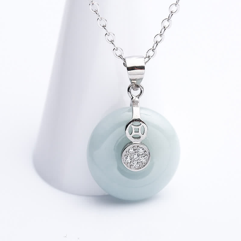 Buddha Stones 925 Srebro Sterlingowe Klamra Pokoju Jade Moneta Szczęścia Naszyjnik Wisiorek