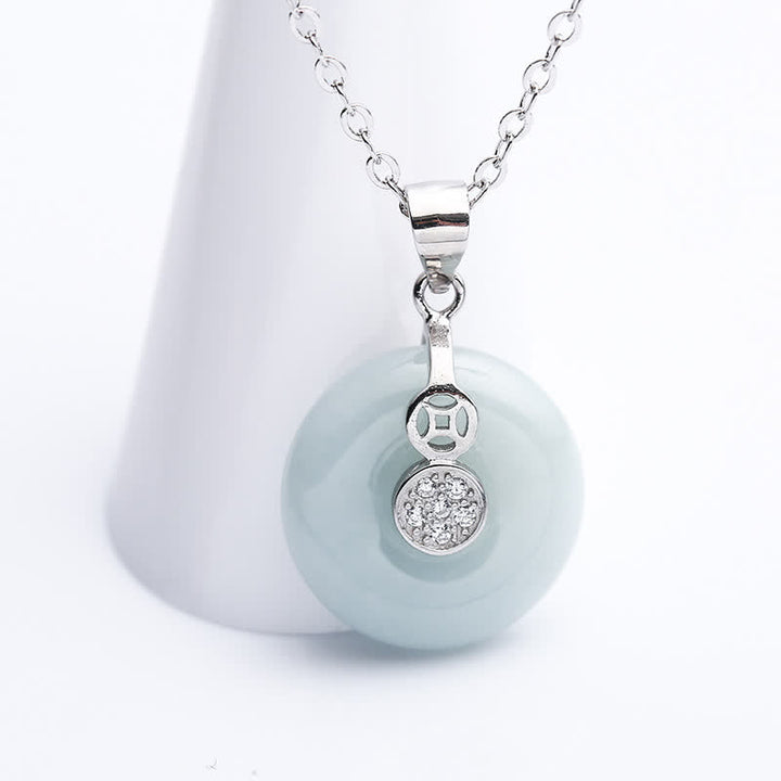 Buddha Stones 925 Srebro Sterlingowe Klamra Pokoju Jade Moneta Szczęścia Naszyjnik Wisiorek