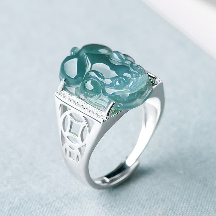 Buddha Stones 925 Srebro Sterlingowe Fengshui Bogactwo Dobrobyt Jadeit PiXiu Pierścień Szczęścia