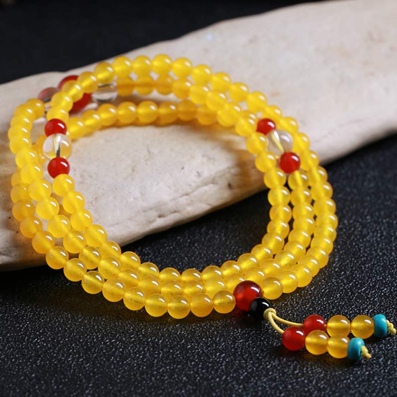 Buddha Stones 108 Mala Beads Bransoletka Harmony Yellow Chalcedon