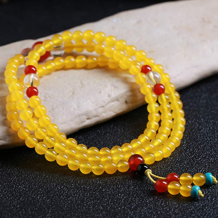 Buddha Stones 108 Mala Beads Bransoletka Harmony Yellow Chalcedon