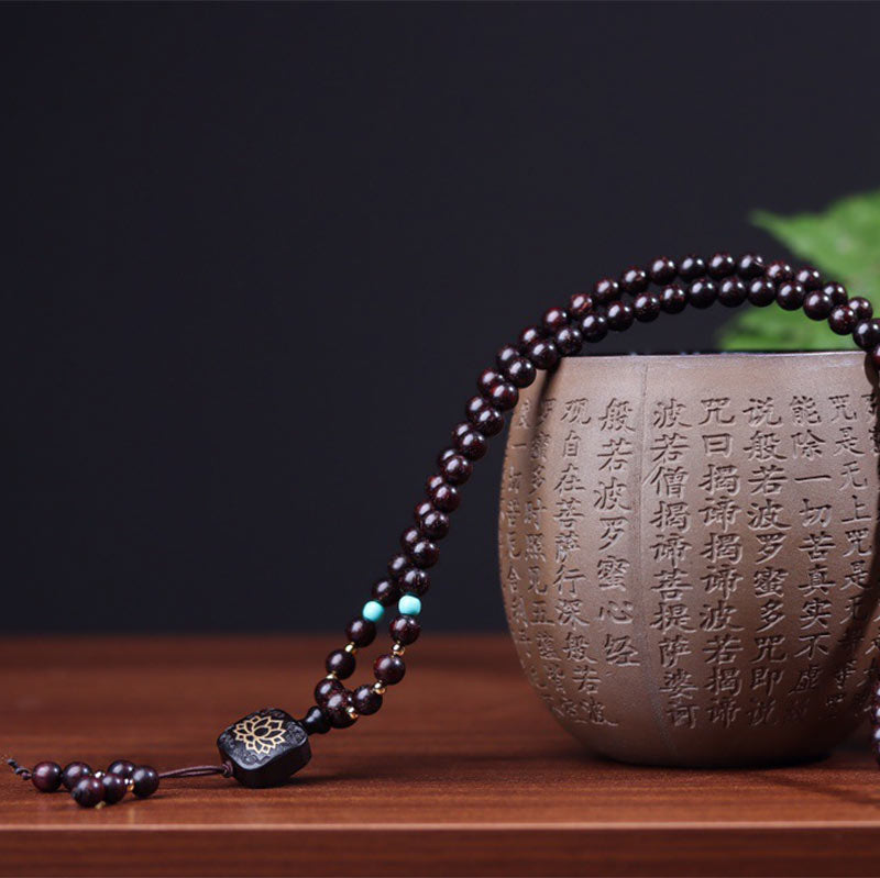 Buddha Stones 108 Mala Koraliki Tybetańskie Małe Liście Czerwone Drzewo Sandałowe Bransoletka Równowagi Lotosu