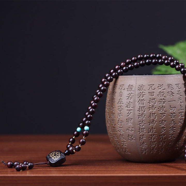 Buddha Stones 108 Mala Koraliki Tybetańskie Małe Liście Czerwone Drzewo Sandałowe Bransoletka Równowagi Lotosu