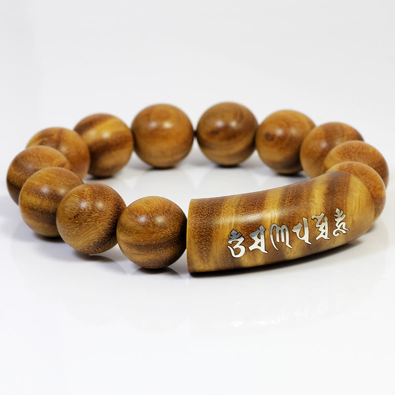 Buddha Stones 999 Srebro Sterlingowe Zielone Drzewo Sandałowe Om Mani Padme Hum Smok Feniks Dharmachakra Intarsjowana Bransoletka Pokoju