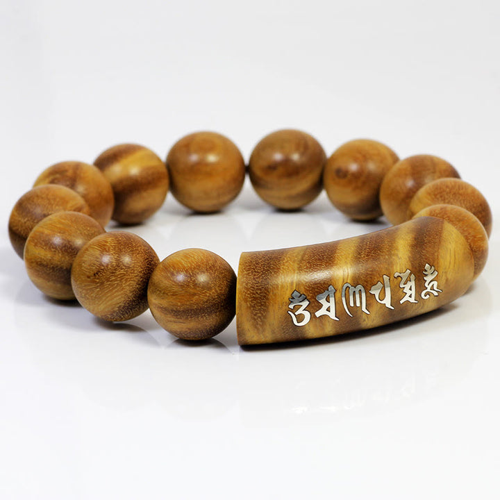 Buddha Stones 999 Srebro Sterlingowe Zielone Drzewo Sandałowe Om Mani Padme Hum Smok Feniks Dharmachakra Intarsjowana Bransoletka Pokoju