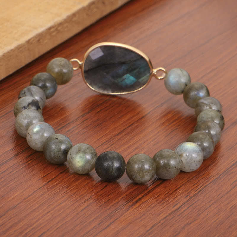 Buddha Stones Naturalny Labradoryt Moonstone Wsparcie Uzdrawiająca Bransoletka Koralikowa