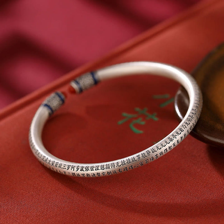 Buddha Stones 999 Srebro Sterlingowe Sutra Serca Grawerowana Czerwona Agatowa Bransoletka Ochronna Bangle - image 2