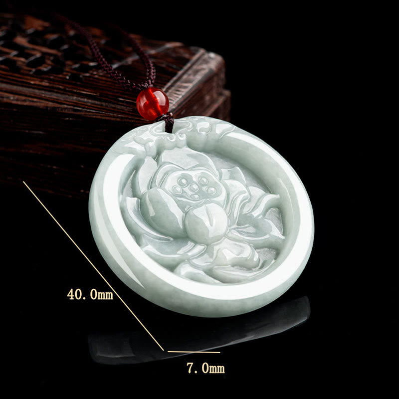 Naszyjnik z Buddha Stones Naturalny Jadeit Kwiat Lotosu Rzeźbiony Wisiorek Dobrobytu - image 10