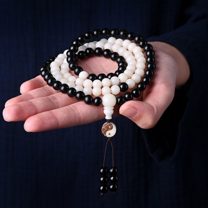 Buddha Stones Hebanowy Naszyjnik Ochronny YinYang Mala