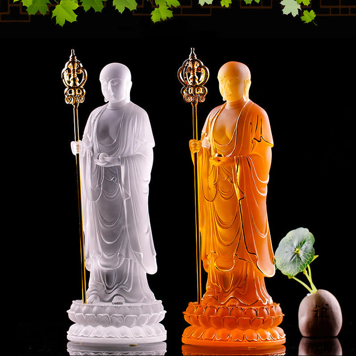 Buddha Stones ręcznie robione Ksitigarbha Bodhisattwa figurka Liuli kryształowe dzieło sztuki posąg spokoju dekoracja domu - image 0