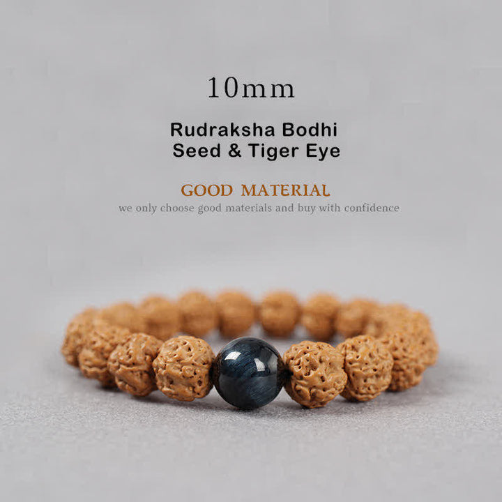 Buddha Stones Tybet Rudraksha Bodhi Nasiona Dzi Koralik Bursztyn Turkus Bransoletka Bogactwo - 10 mm - Nasiona Rudraksha Bodhi i Tygrysie Oko - image 15