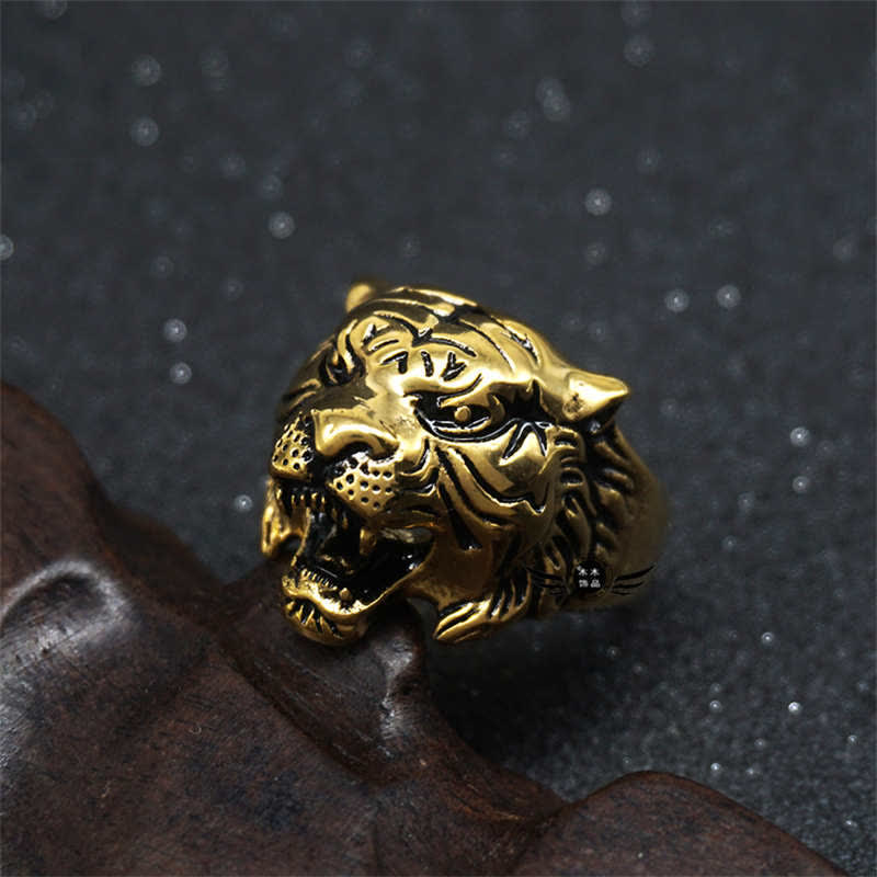 Pierścień męski Animal Tiger Head Titanium Steel Balance Calm Punk Rock Biker
