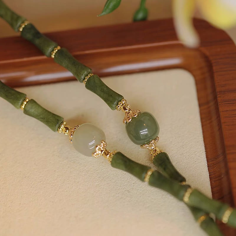 Buddha Stones 14K Miedziowane Peridot Hetian Jade Wzór Bambusa Bransoletka Szczęścia