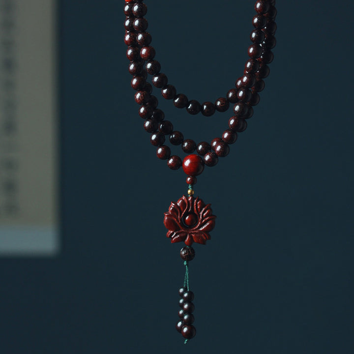 Buddha Stones Tybetańskie Małe Liście Czerwone Drzewo Sandałowe Lotus Mala Balance Bransoletka - 8mm*108 Małe liście czerwonego drzewa sandałowego - image 0