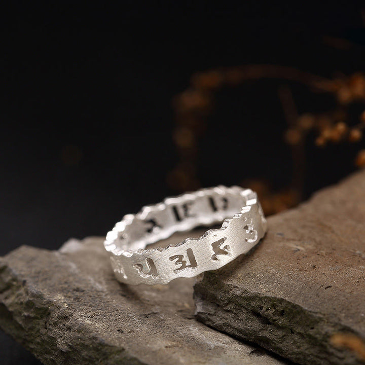 Buddha Stones Tybetańskie 925 Srebro Sterlingowe Om Mani Padme Hum Peace Hollow Ring