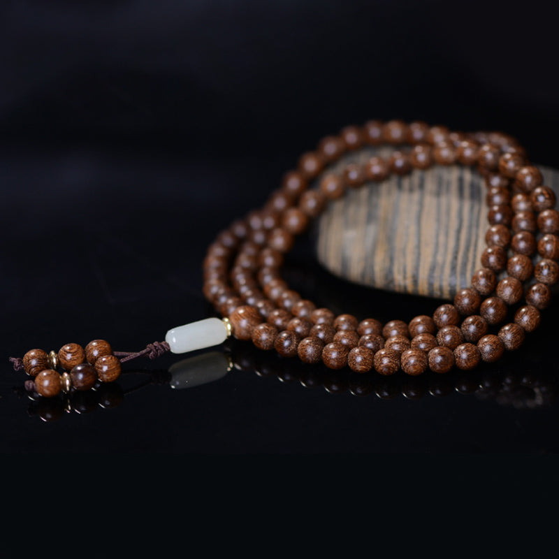 Buddha Stones 108 Mala Koraliki Rosewood Jade Calm Bransoletka
