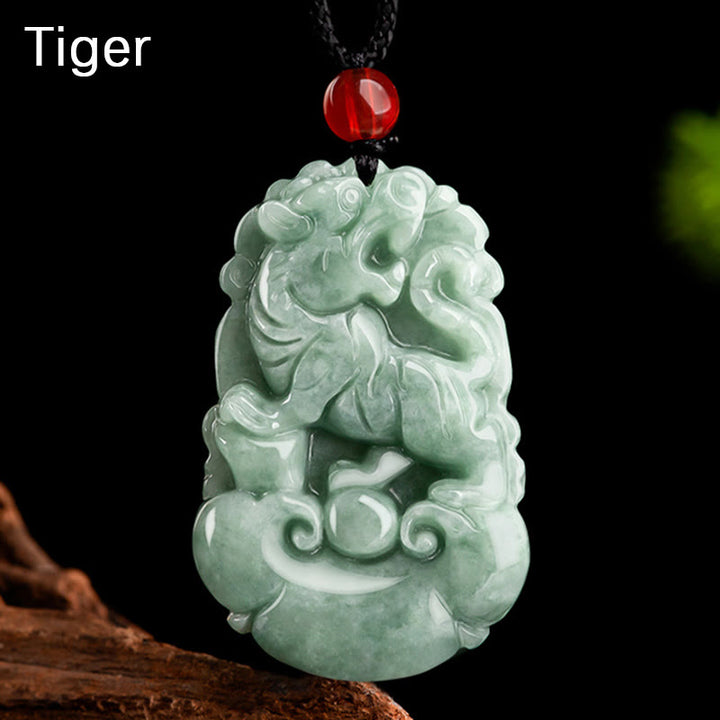 Buddha Stones Naturalny Zielony Jadeit 12 Chiński Zodiak Szczęście Dobrobyt Naszyjnik Wisiorek