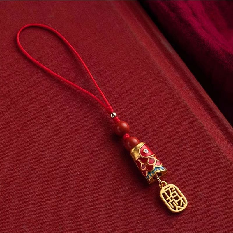 Buddha Stones Koi Ryba Cynober Przyciągający Bogactwo Życzenie Ruyi Urok Szczęścia Telefon Wiszący Dekoracja