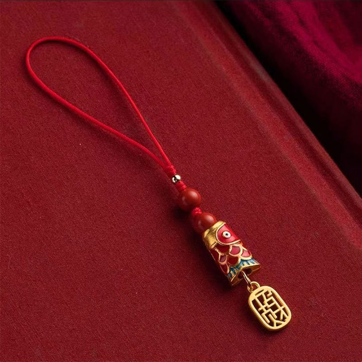 Buddha Stones Koi Ryba Cynober Przyciągający Bogactwo Życzenie Ruyi Urok Szczęścia Telefon Wiszący Dekoracja