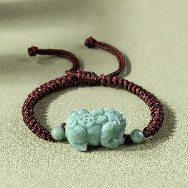 Buddha Stones Ręcznie Robione Naturalne Jade PiXiu Ochrona King Kong Węzeł Bransoletka ze Sznurka