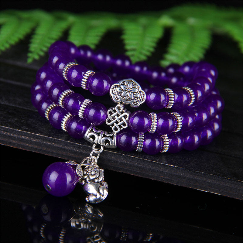 Buddha Stones Bransoletka Ametyst PiXiu Wealth