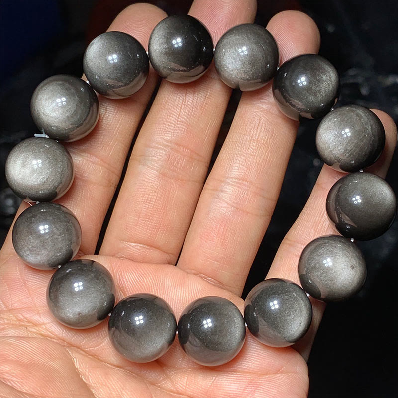 Bransoletka ochronna z naturalnego obsydianu i Buddha Stones w kolorze srebra