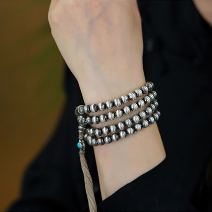 Buddha Stones 108 Mala Beads 925 Srebro Sterling Czerwony Agat Turkusowy Bransoletka z Zawieszką Pewności