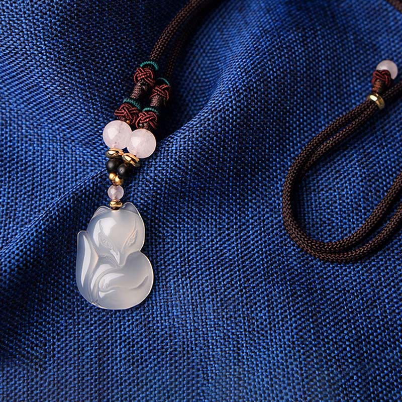 Buddha Stones Chalcedon Lis Różowy Kryształ Koralik Harmonia Naszyjnik Wisiorek