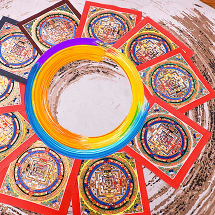 Tybetański ręcznie malowany obraz Thangka Mandala w pudełku z losowym wzorem kolorystycznym