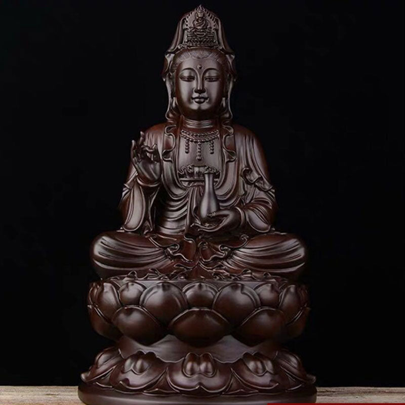 Buddha Stones Awalokiteśwara Hebanowy Lotos Harmonia Błogosławieństwo Dekoracja Domu - Heban - image 0