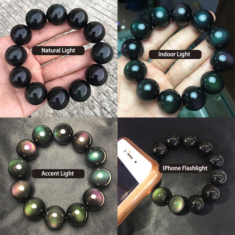 Bransoletka z naturalnego zielonego oka obsydianu z Buddha Stones