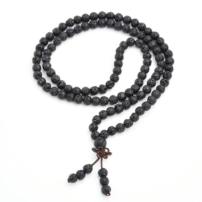 Buddha Stones Naturalne Lawa Skała 108 Koraliki Bransoletka Ochronna