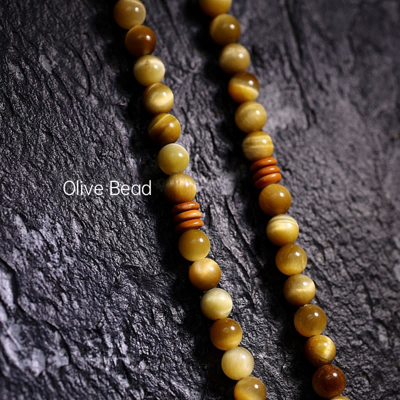 Buddha Stones 108 Mala Koraliki Naturalne Tygrysie Oko Miedź Dorje Ochrona Bransoletka z Chwostem