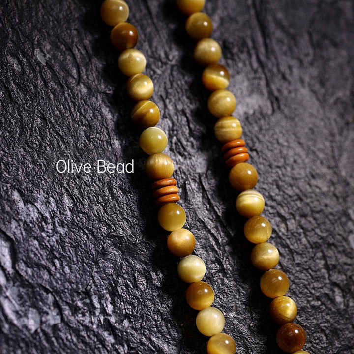 Buddha Stones 108 Mala Koraliki Naturalne Tygrysie Oko Miedź Dorje Ochrona Bransoletka z Chwostem
