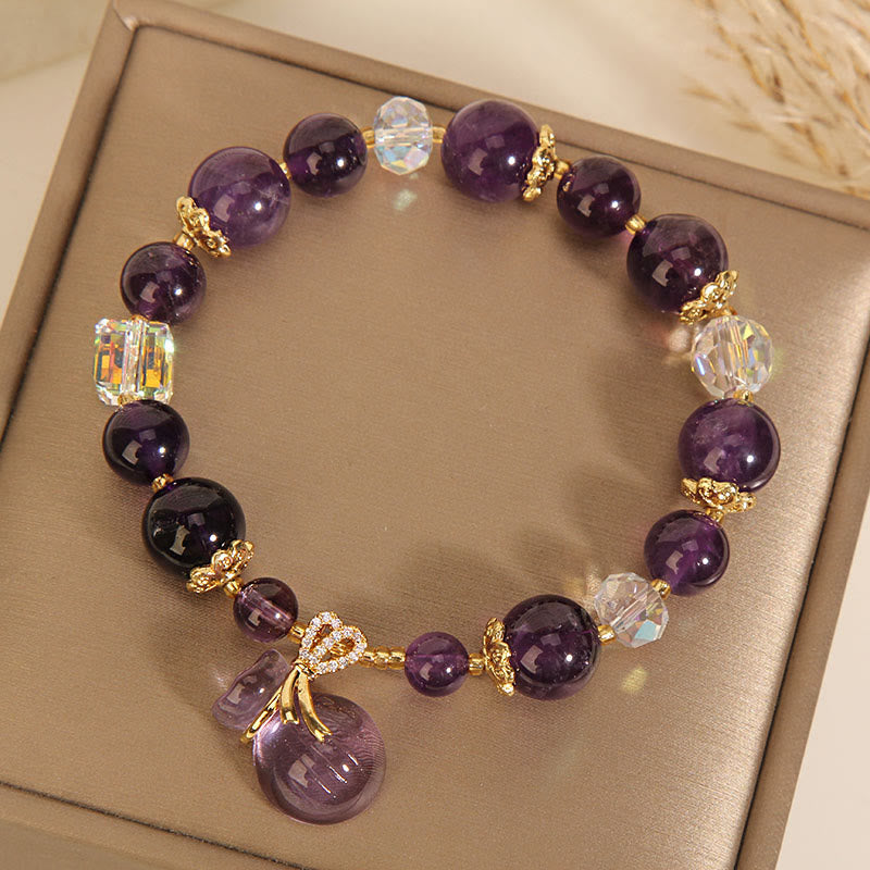 Buddha Stones Naturalny Ametyst Kryształowy Worek Pieniędzy Charm Bransoletka Pozytywna