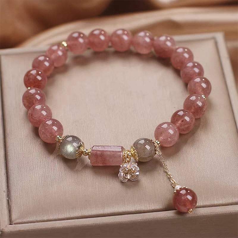 Bransoletka z Buddha Stones Naturalny Kwarc Truskawkowy Cyrkon Kwiat Pozytywny Charm