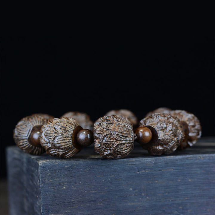 Buddha Stones Drewno Hebanowe Osiemnastu Arhatów Lotos Smok Grawerowana Bransoletka Równowagi