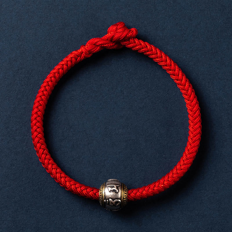 Buddha Stones 925 Srebro Sterlingowe Tybet Ręcznie Robione Om Mani Padme Hum Ochrona Szczęścia Bransoletka King Kong Knot Braided