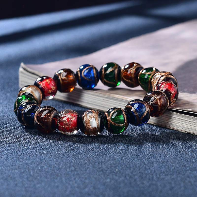 Bransoletka z kolorowych szklanych koralików Liuli z Buddha Stones - 14 mm (obwód nadgarstka: 7,1–7,5 cala / 18–19 cm) - image 0