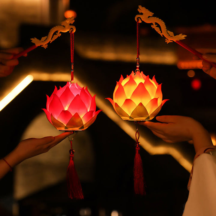Buddha Stones DIY Kwiat Lotosu Smok Latarnia Lampa Tassel Dekoracja