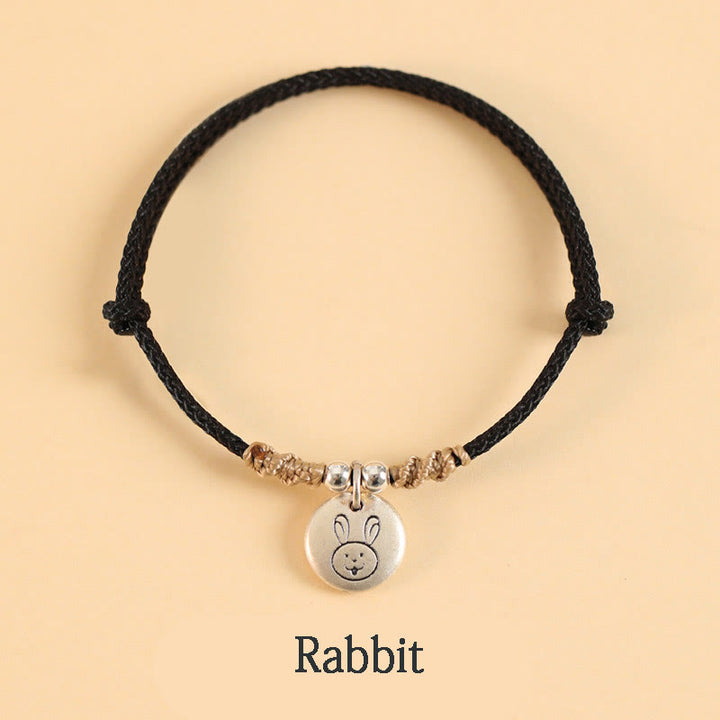 Buddha Stones Ręcznie robione 999 Srebro Sterling Rok Smoka Uroczy Chiński Zodiak Szczęście Pleciona Bransoletka