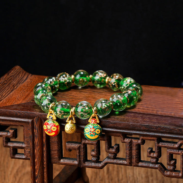 Buddha Stones Złoty Połykający Bestia Rodzina Charm Świecący Fluorescencyjny Liuli Szklany Koralik Bransoletka Sukcesu
