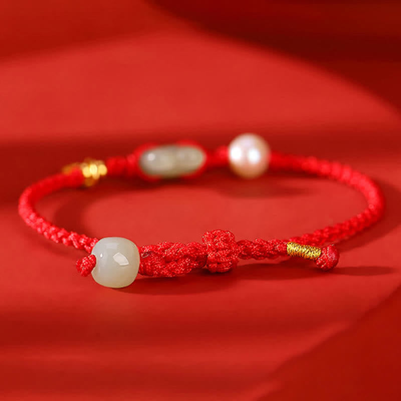 925 Srebro Sterling Rok Królika Hetian Jade Miedź Moneta Bogactwo Bransoletka z Czerwonego Sznurka