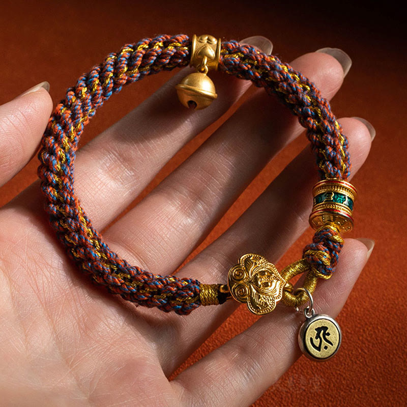 Buddha Stones 925 Srebro Sterlingowe Chiński Zodiak Natal Budda Om Mani Padme Hum Dzwonek Szczęścia Bransoletka ze Sznurka Plecionego