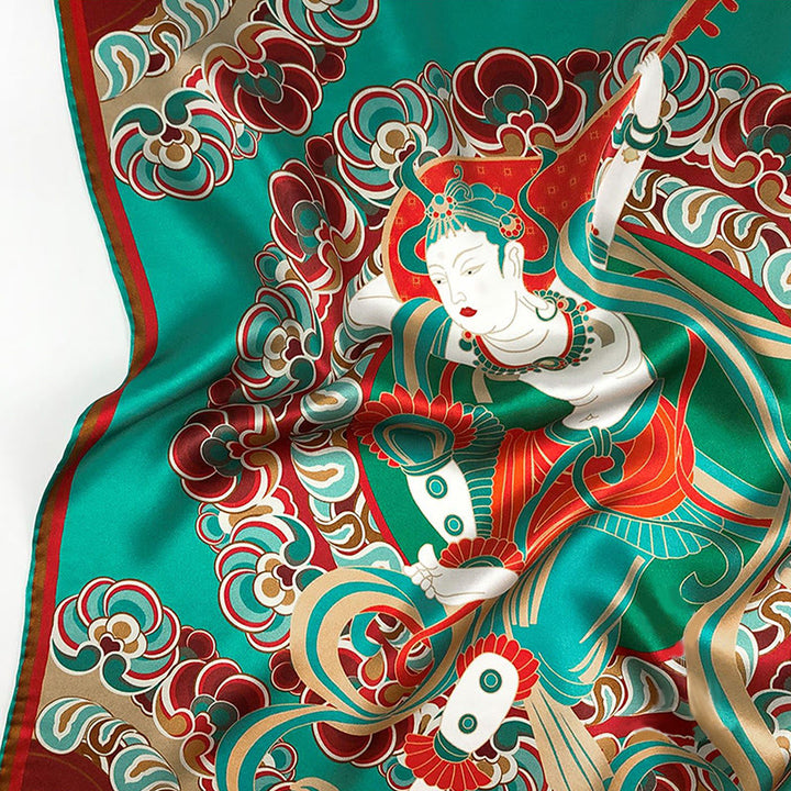 Buddha Stones Dunhuang Rebound Pipa Latające Freski 100% Jedwabny Szalik Morwowy Premium Grade 6A Szal Dunhuang