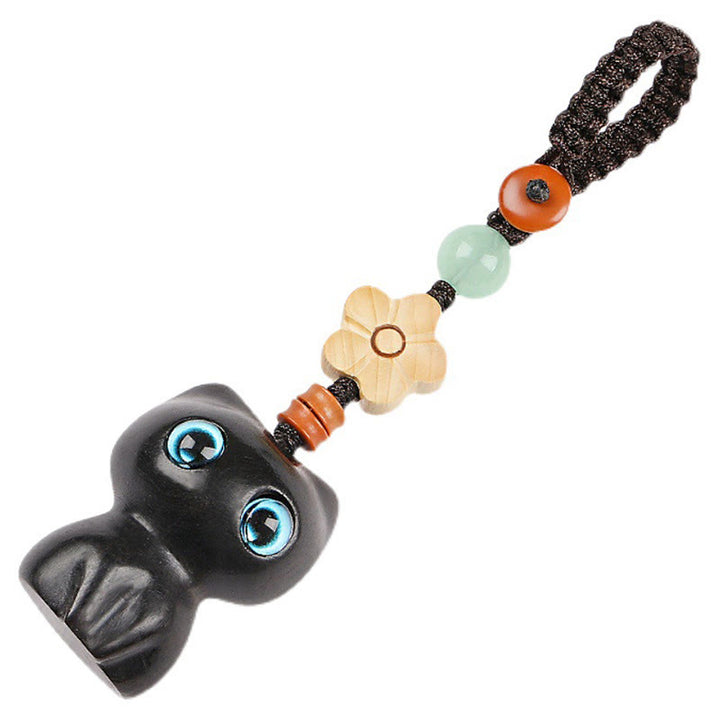 Buddha Stones Mini Mały Liść Czerwony Sandałowiec Drewno Hebanowe Szczęśliwy Kot Piękny Kotek Pokój Brelok Telefon Wiszący Dekoracja - image 9