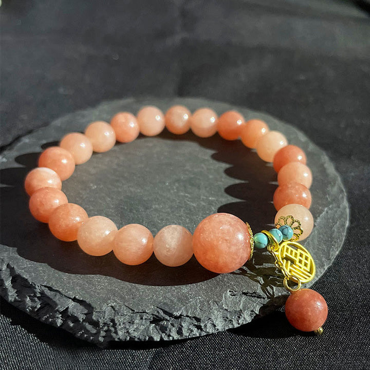 Buddha Stones Naturalny Pomarańczowy Kamień Turkusowy Fu Charakter Charm Bransoletka Szczęście Fortuna